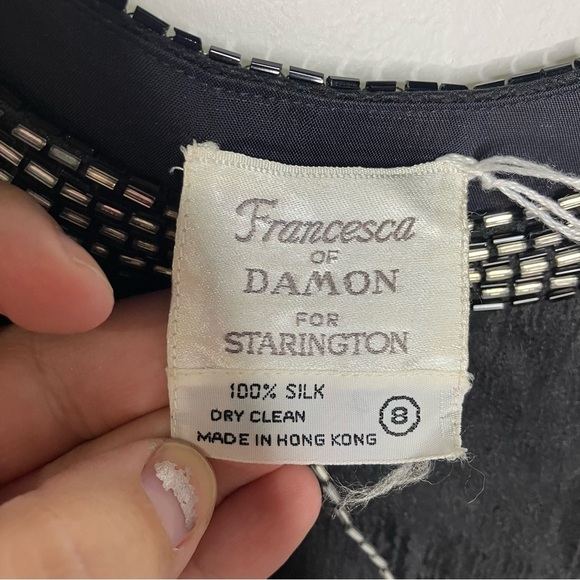 Francesca of Damon for starington black beaded silk dress size 8 - Picture 5 of 9